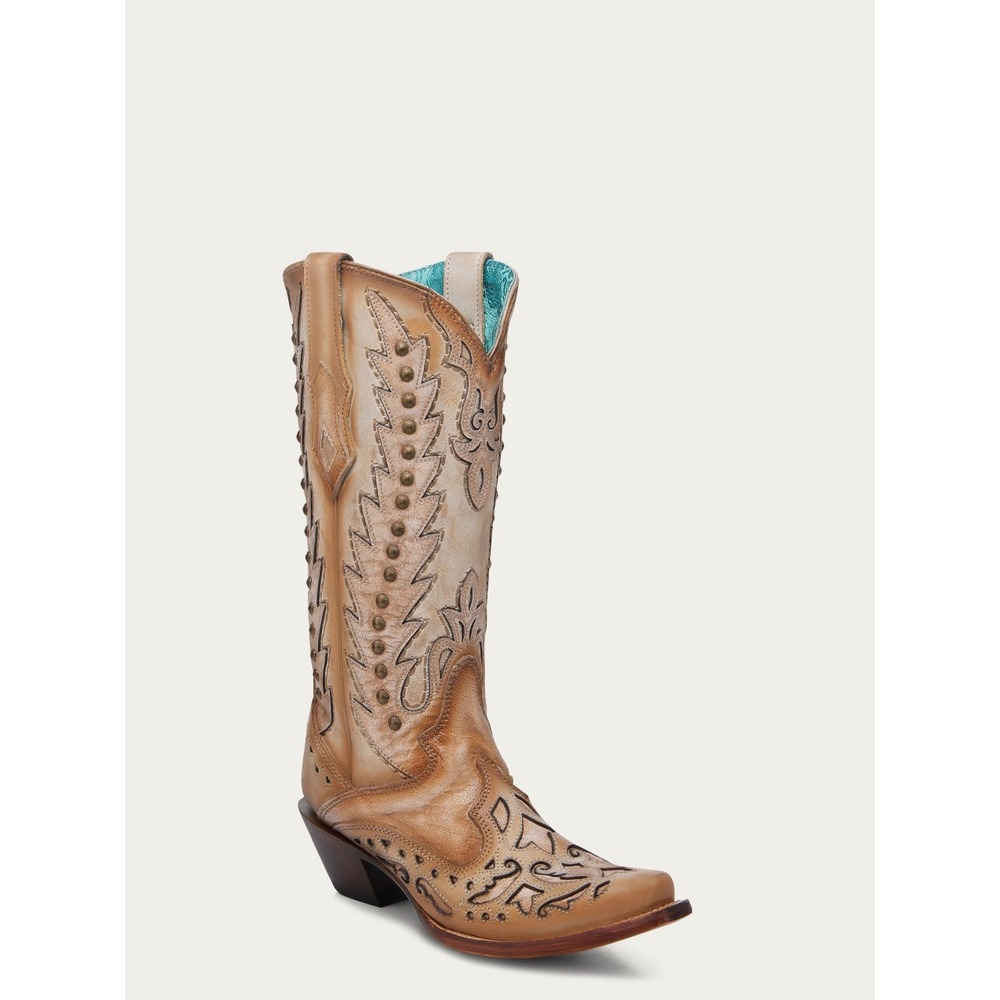 NEW Corral Embroidery‎ Overlay Studded Wingtip Snip Toe Cowboy Western Boots 7.5